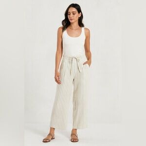 Club Monaco White Pin Striped Linen Blend Wide Leg Pants Size 4 Summer Casual